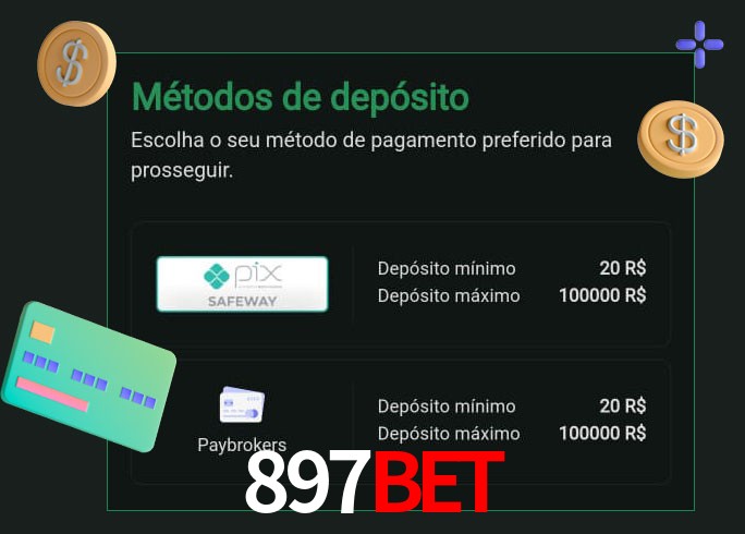 O cassino 897Bet oferece uma grande variedade de métodos de pagamento